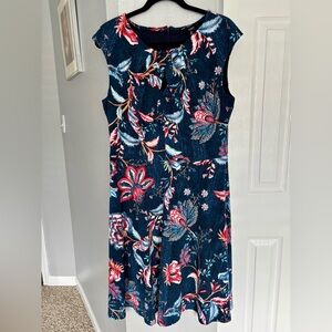 Maggy London Navy and Pink Floral Woman’s Midi Dress Size 14 Elegant Feminine